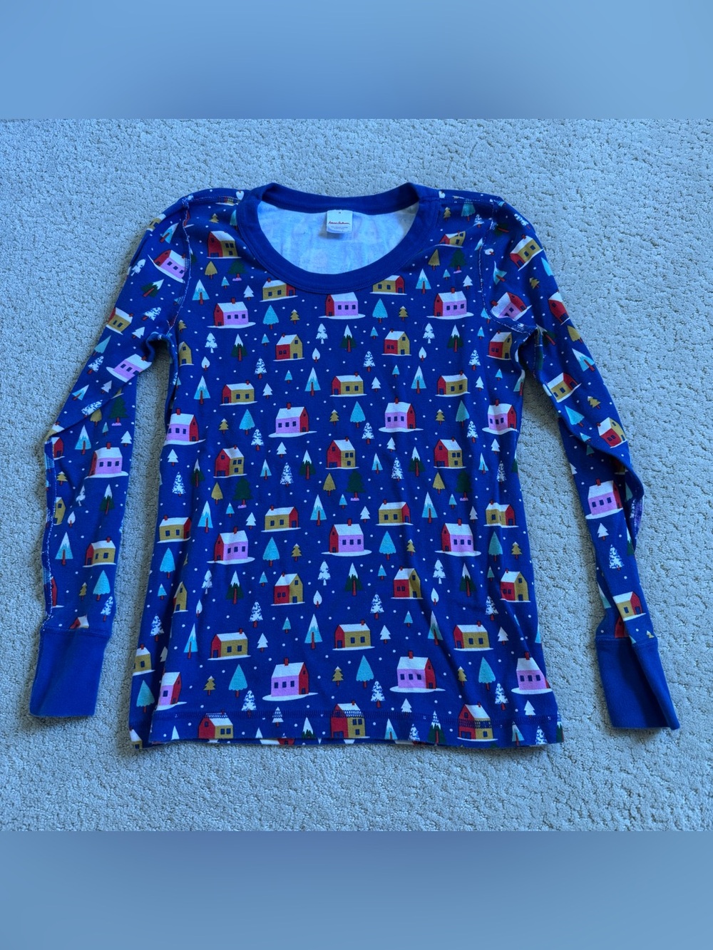 Hanna Andersson Organic Christmas House Blue Pajama Top Women’s Size Medium